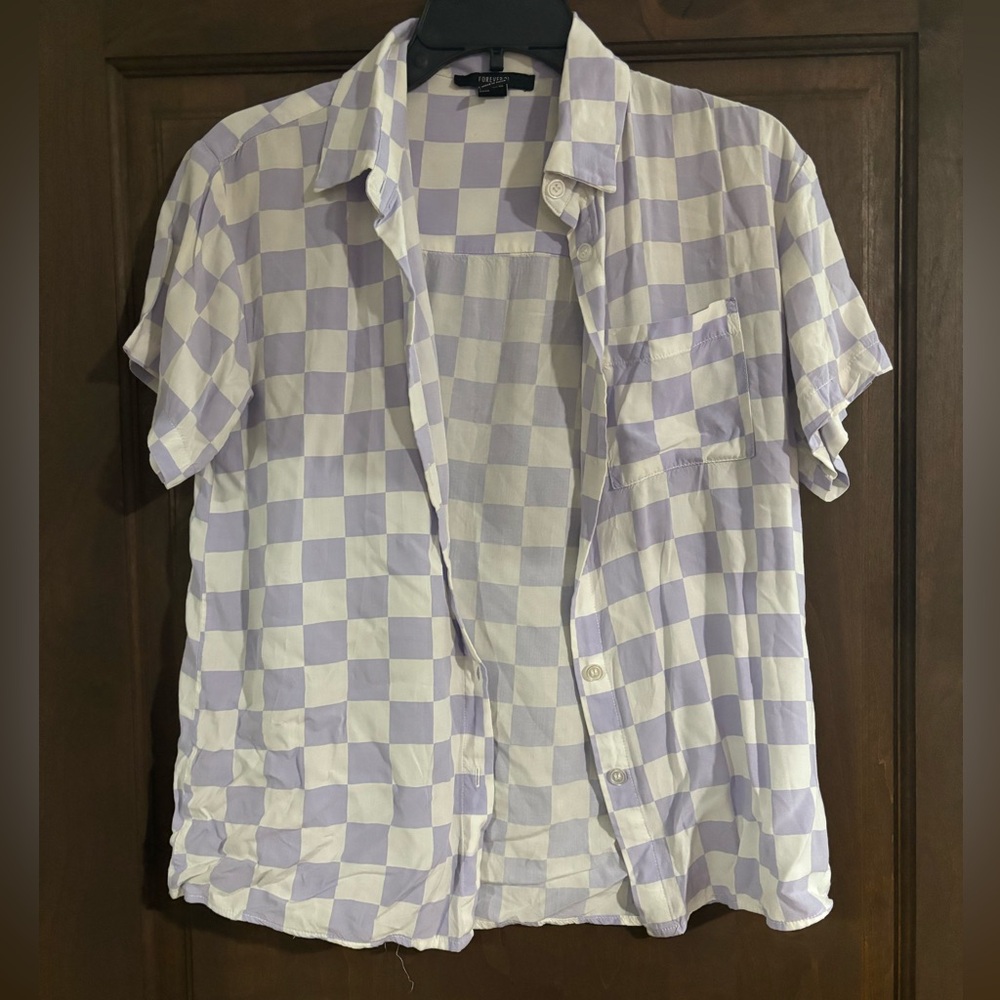Forever 21 Paisley Check lavender short sleeve button up men's size small